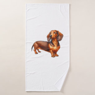Dackel - Weiner Dog Aquarellmalerei Badehandtuch