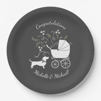 Dackel Weiner Dog Baby Shower Gender Neutral Pappteller