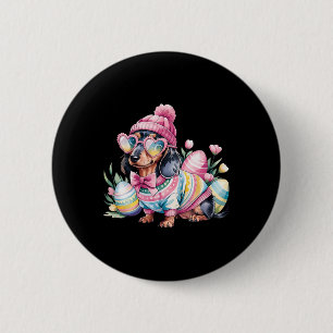 Dackel Weiner Dog Floral Eggs Ostertag Dog lo Button