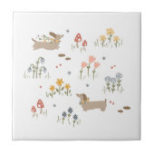 Dackel Weiner Dog liebt Wildblume Mauer Kunst Fliese (Vorderseite)