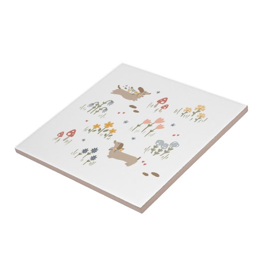 Dackel Weiner Dog liebt Wildblume Mauer Kunst Fliese (Seite)