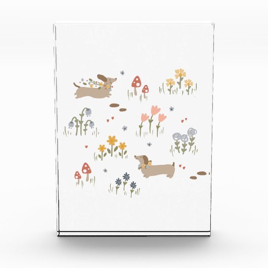 Dackel Weiner Dog liebt Wildblume Mauer Kunst Fotoblock (Vorderseite)