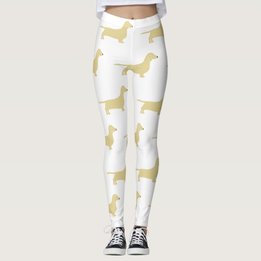 Dackel Weiß-Silhouette Leggings (Vorderseite)