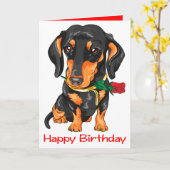 Dackel Welpe Cartoon Niedlich Hund Geburtstag Karte (Gelbe Blume)