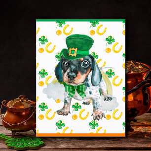 Dackel Welpe Dog Kleeblatt St. Patricks Day Feiertagspostkarte