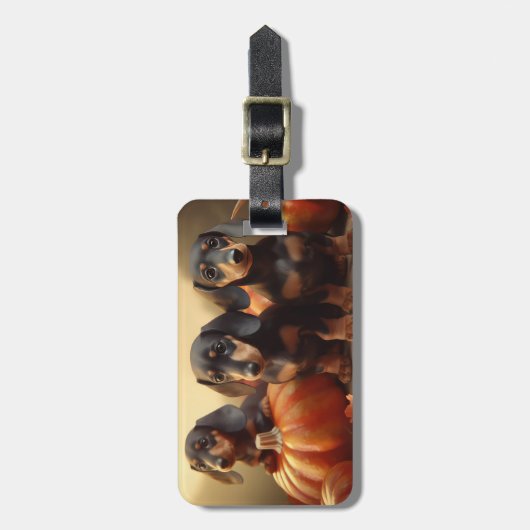 Dackel Welpe Herbst Kürbis Gepäckanhänger (Vorderseite vertikal)