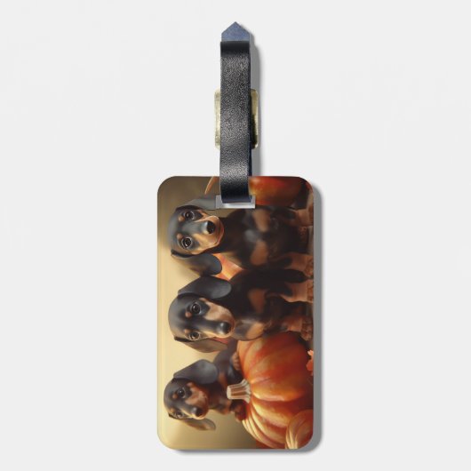 Dackel Welpe Herbst Kürbis Gepäckanhänger (Rückseite vertikal)