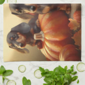 Dackel Welpe Herbst Kürbis Geschirrtuch (Gefaltet)