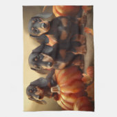 Dackel Welpe Herbst Kürbis Geschirrtuch (Vertikal)