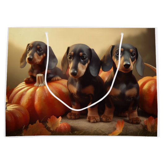 Dackel Welpe Herbst Kürbis Große Geschenktüte (Vorderseite)