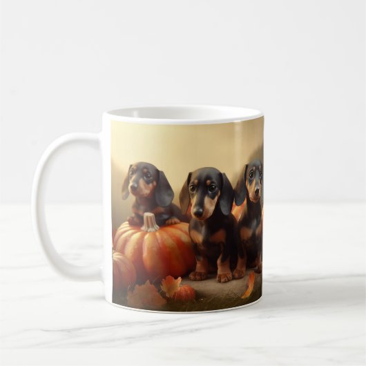 Dackel Welpe Herbst Kürbis Kaffeetasse (Links)