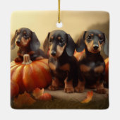 Dackel Welpe Herbst Kürbis Keramikornament (Rückseite)