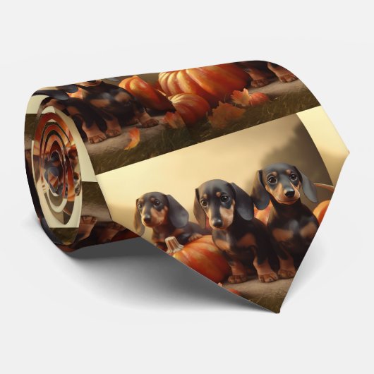 Dackel Welpe Herbst Kürbis Krawatte (Gerollt)
