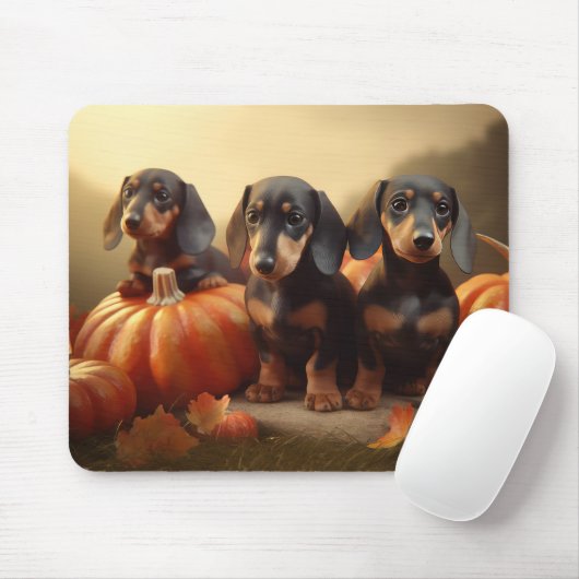 Dackel Welpe Herbst Kürbis Mousepad (Mit Mouse)