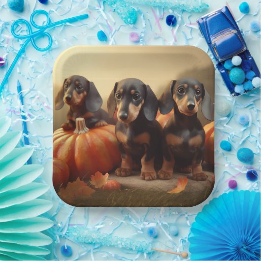 Dackel Welpe Herbst Kürbis Pappteller (Party)