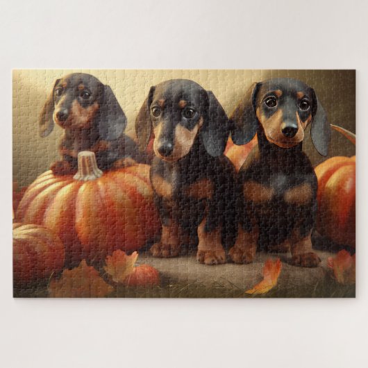 Dackel Welpe Herbst Kürbis Puzzle (Horizontal)