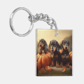 Dackel Welpe Herbst Kürbis Schlüsselanhänger (Vorderseite links)