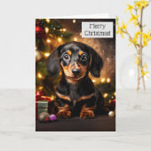 Dackel Welpe Hund Weihnachtskarte Karte (Gelbe Blume)