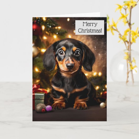 Dackel Welpe Hund Weihnachtskarte Karte (Gelbe Blume)