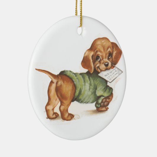 Dackel Welpe mit Buchstabe Keramik Ornament (Rechts)