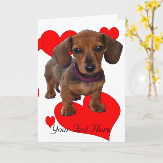 DACKEL Welpe mit Herz Karte (Gelbe Blume)