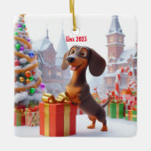 Dackel Welpe Personalisierte Keramik Baum Ornament (Vorderseite)