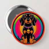 Dackel Welpe umgeben von pulsierendem Regenbogen Button (Vorne & Hinten)