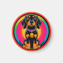 Dackel Welpe umgeben von pulsierendem Regenbogen