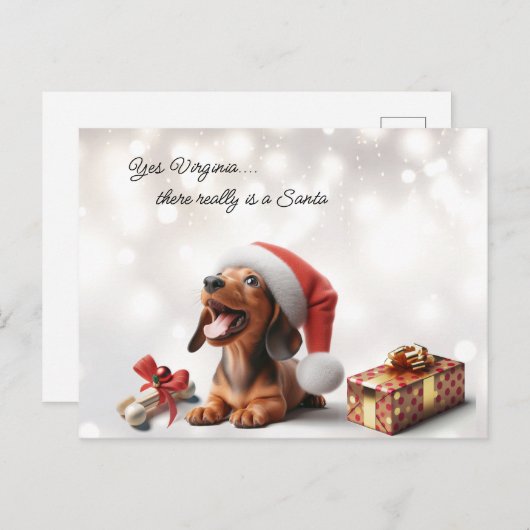 Dackel Welpe Weihnachtsüberraschung Postkarte (Vorne/Hinten)