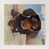 Dackel Welpen auf einem Sofa Puzzle (Horizontal)