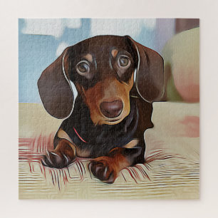 Dackel Welpen auf einem Sofa Puzzle
