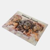 Dackel Welpen Begrüßung Fußmatte (Schrägansicht)