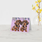 Dackel Welpen Blanko-Grußkarte Karte (Gelbe Blume)