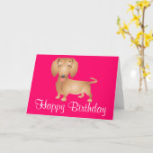 Dackel Welpen Hund Happy Birthday Pink Card Karte (Gelbe Blume)
