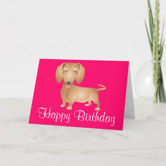Dackel Welpen Hund Happy Birthday Pink Card Karte (Vorderseite)