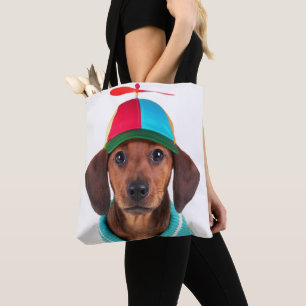 Dackel-Welpen-tragender Propeller-Hut Tasche