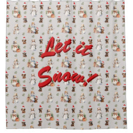 Dackel Welpen: Weihnachtsmannmützen, Holly und Sno Duschvorhang