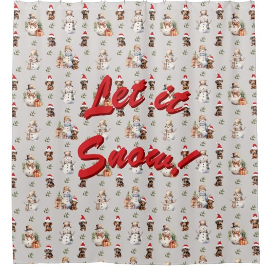 Dackel Welpen: Weihnachtsmannmützen, Holly und Sno Duschvorhang (Vorderseite)