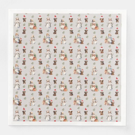 Dackel Welpen: Weihnachtsmannmützen, Holly und Sno Serviette (Vorderseite)