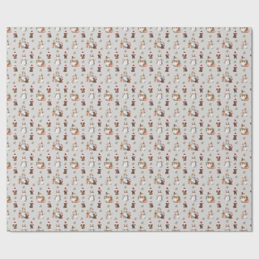 Dackel Welpen: Weihnachtsmannmützen, Snowman und H Geschenkpapier (Flach)