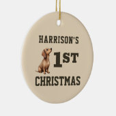 Dackel Welpenherz Schmelzen Erste Weihnachtsfeier Keramik Ornament (Rechts)