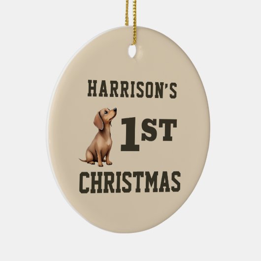 Dackel Welpenherz Schmelzen Erste Weihnachtsfeier Keramik Ornament (Rechts)