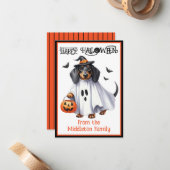 Dackel Welpenhund Happy Halloween Mitteilungskarte (Vorderseite/Rückseite Beispiel)