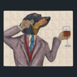 Dackel Wine Snob Puzzle<br><div class="desc">Dackel Wein Snob von Fabfunky. Eine gut gekleidete Dackel, die den Wein genießt. | 190953D</div>