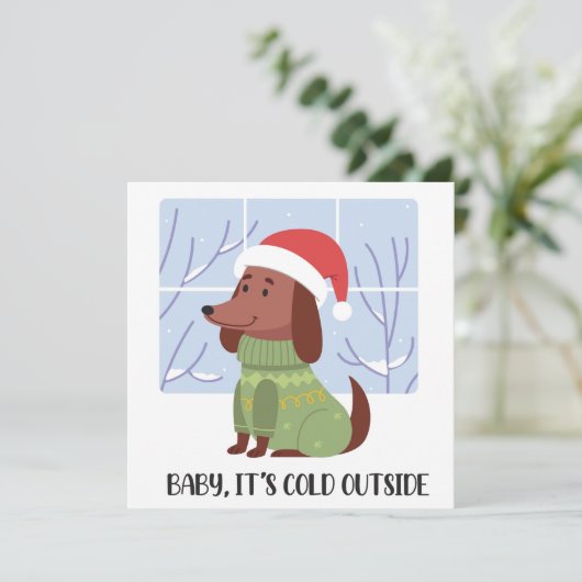 Dackel Winter Grußkarte (Stehend Vorderseite)