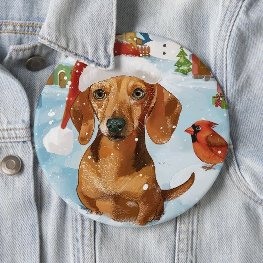Dackel Winter Wonderland Weihnachtsfreude Button (Beispiel)