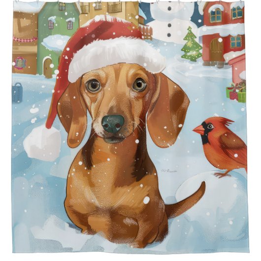 Dackel Winter Wonderland Weihnachtsfreude Duschvorhang (Vorderseite)