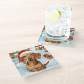 Dackel Winter Wonderland Weihnachtsfreude Glasuntersetzer (Schrägansicht)