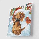 Dackel Winter Wonderland Weihnachtsfreude Quadratische Wanduhr (Winkel)
