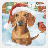 Dackel Winter Wonderland Weihnachtsfreude Quadratischer Aufkleber (Vorderseite)